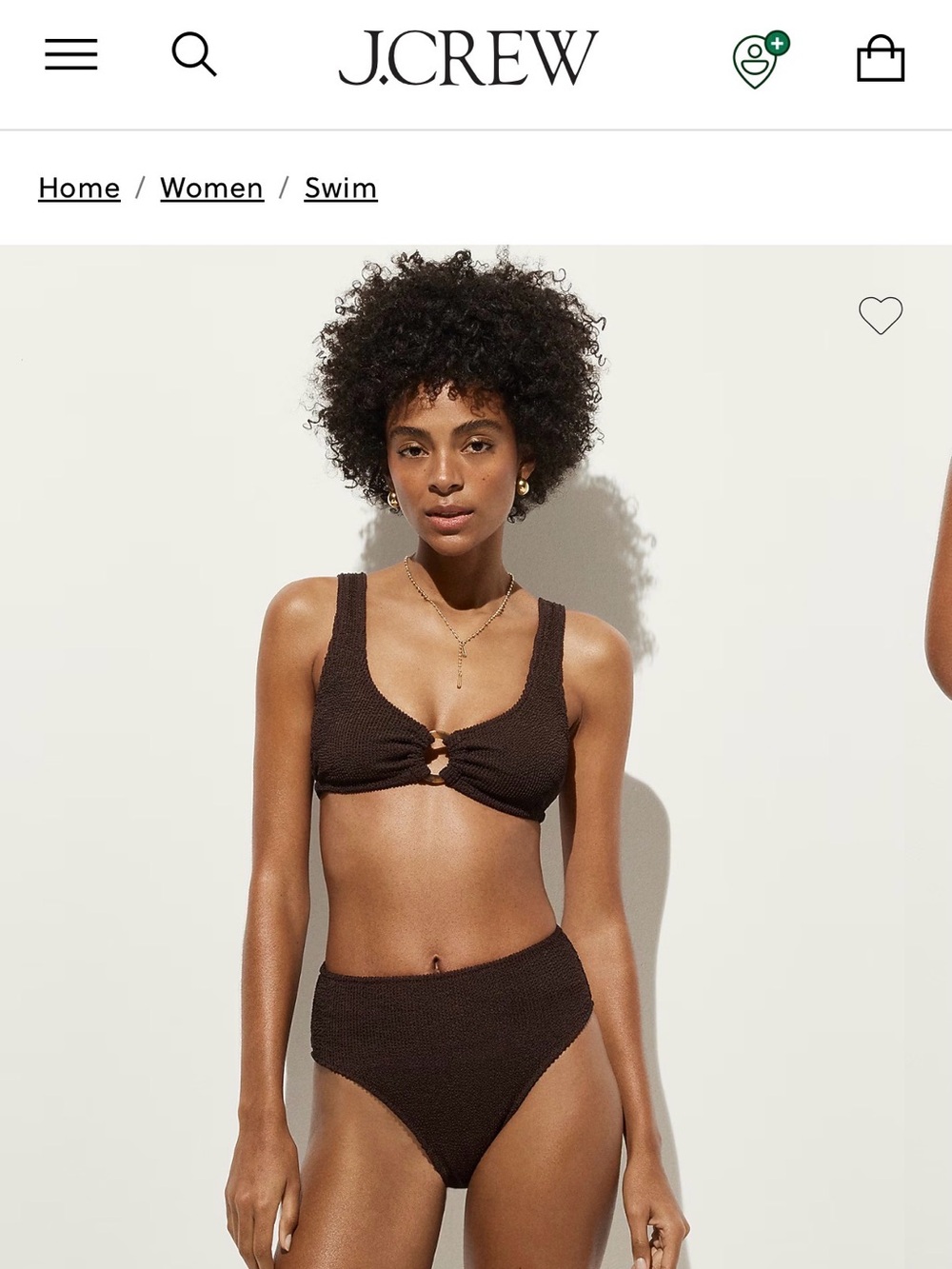 J. Crew Dark Brown Textured Ring-Front Bikini Set